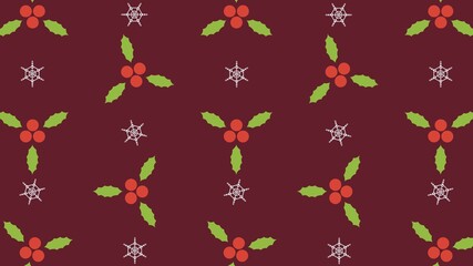 ひいらぎと雪の結晶　ワインレッド