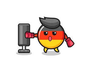 germany flag boxer cartoon doing training with punching bag