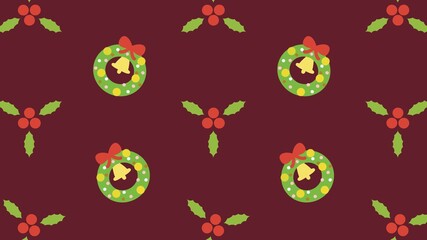 ひいらぎとクリスマスリース　ワインレッド