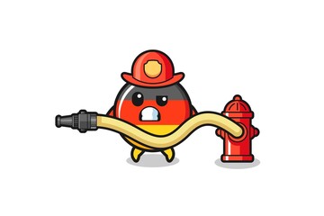 germany flag cartoon as firefighter mascot with water hose