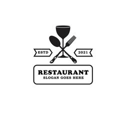 Luxury Wine Glass with Spoon Fork Knife for Restaurant Bar Bistro Vintage Retro Logo design vector