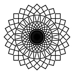black circle, rectangle and line mandala vector design on white background perfect to meditation, pattern, ornamental, coloring page and etc.