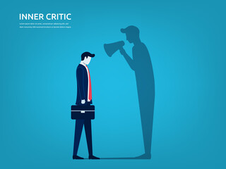 Inner critic concept, businessman and his shadow vector illustration - obrazy, fototapety, plakaty