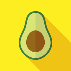Vector Flat Avocado Icon With Long Shadow