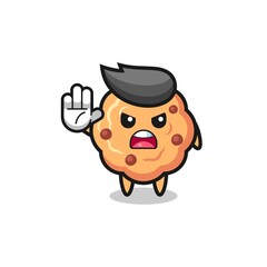 chocolate chip cookie character doing stop gesture