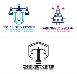 Modern center nonprofit organization law pillar scale logo design