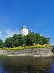 View of Vyborg Castle and St. Olaf's Tower, built in the 13th century, in the city of Vyborg...