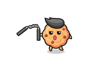 cartoon of chocolate chip cookie using nunchaku