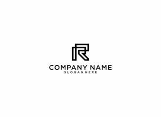 Unique and easily recognizable minimalist R logo in white background