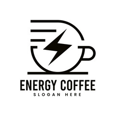 Obraz premium coffee electric logo. electric line design and cup of coffee. Vector line art icon template 
