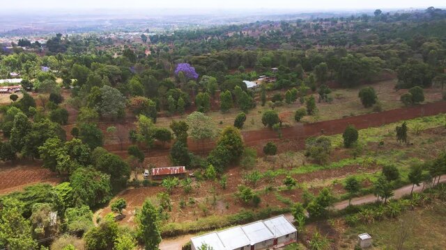 Drone shot Panoramic View Of Green Farm Fields In Loitokitok, Kenya - Aerial Drone Shot