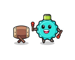 bottle cap muslim cartoon is beating the bedug