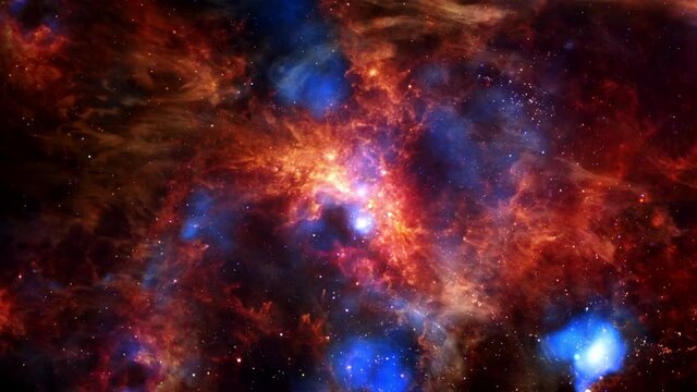 Loop Space Flight deep space exploration travel to The Tarantula Nebula also known as 30 Doradus, H II region in the Large Magellanic Cloud. 4K 3D looping space exploration. Furnished by NASA image.

