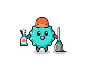 Fototapeta premium cute bottle cap character as cleaning services mascot