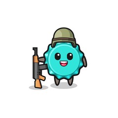 cute bottle cap mascot as a soldier