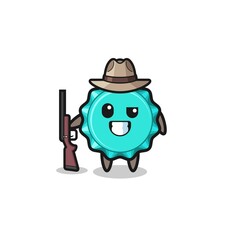 bottle cap hunter mascot holding a gun