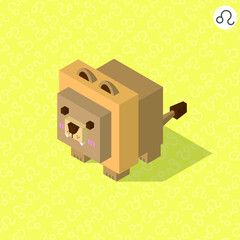 leo zodiac cartoon cubic isometric with their sign on color background
