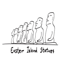 Moai Easter Island statues illustration vector isolated on white background line art.