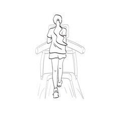 Fototapeta na wymiar back view of full length female running on treadmill in gym illustration vector isolated on white background line art.