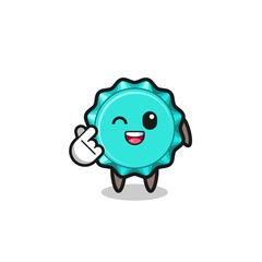 bottle cap character doing Korean finger heart