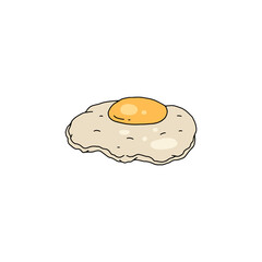 Hand drawn fried egg in colored sketch style, flat vector illustration isolated on white background.