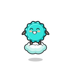 cute bottle cap illustration riding a floating cloud