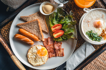 Breakfast in a tray at the hotel