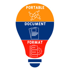 PDF - Portable Document Format acronym. business concept background.  vector illustration concept with keywords and icons. lettering illustration with icons for web banner, flyer, landing