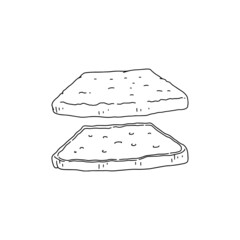 Toast bread hand drawn vector illustration, isolated on white background. Doodle style food icon.