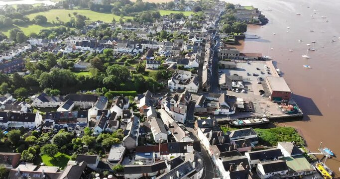Aerial Over Topsham Beside River Exe In Devon. Dolly Forward