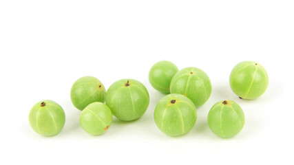 Indian Gooseberry or Phyllanthus emblica fruits isolated on white background.