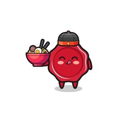 sealing wax as Chinese chef mascot holding a noodle bowl