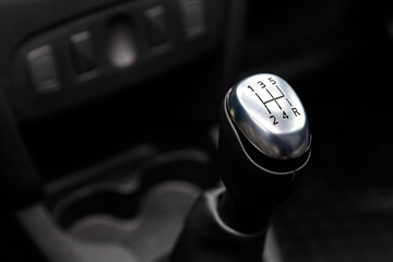 close-up of the accelerator handle and buttons. automatic transmission gear of car , car interior.