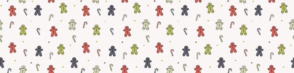 Fotobehang Robot Christmas wallpaper with cookies and candies. Xmas seamless pattern. Panoramic header. Vector.