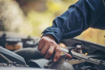 Mechanic car service auto garage in automotive mobile center. Technician workshop repair engine motor vehicles service mechanical engineering business. Automobile mechanic hands car repairs technic