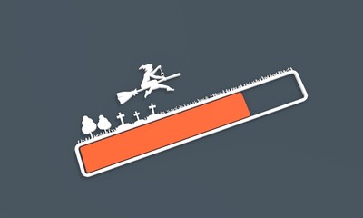 Flying young witch silhouette on a broomstick and loading bar