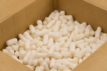 Empty cardboard box with styrofoam filler for safe packaging
