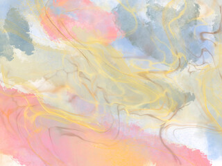 Fototapeta na wymiar Marble colour with golden texture background watercolor acrylic paint gouache illustration