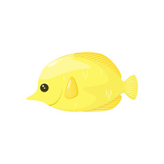 Cute yellow fish in cartoon style on a white background.
