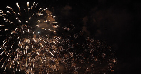 Golden Firework celebrate anniversary happy new year 2022, 4th of july holiday festival. Gold...