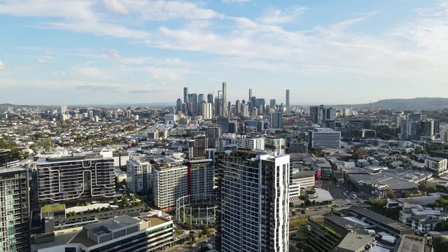 Skyscrapers At The Central Business District Of Brisbane In QLD, Australia. aerial