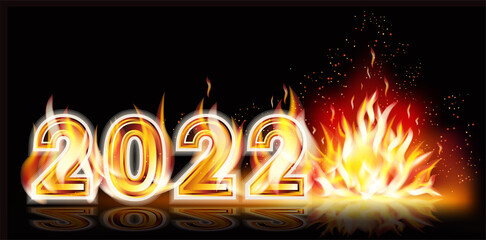 Fire 2022 new year invitation card, vector illustration