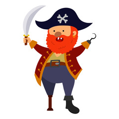 cartoon pirate, vector isolated on white background.