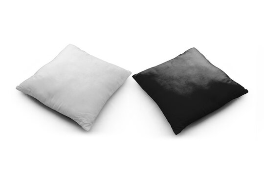 Two white and black pillows isolated, pillow Mock up on a white background. 3d rendering.