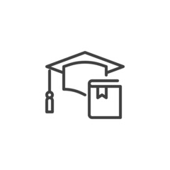 Graduation cap book line icon