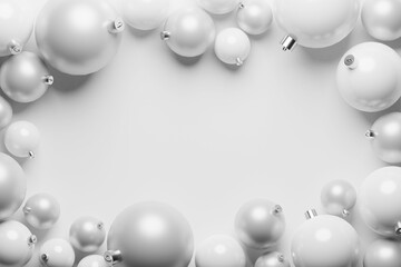 White christmas ball decoration on white background with center copy space. 3d rendering