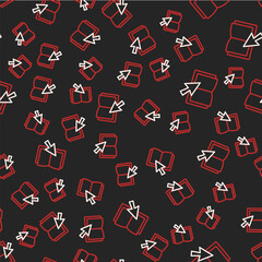 Line Online book icon isolated seamless pattern on black background. Internet education concept, e-learning resources, distant online courses. Vector