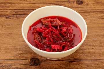 Russian traditional Borsch soup with cabbage