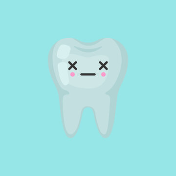 Dead tooth with emotional face, cute colorful vector icon illustration. Cartoon flat isolated image