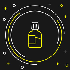 Line Mouthwash plastic bottle icon isolated on black background. Liquid for rinsing mouth. Oralcare equipment. Colorful outline concept. Vector